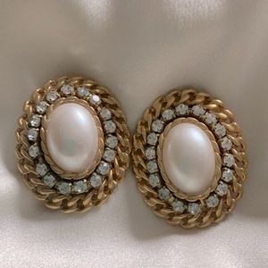 Rhinestone and pearl earrings